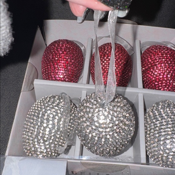 Bella Lux Decorative Egg Set Iridescent with Fuchsia and Silver, Set of 6 - Picture 3 of 4